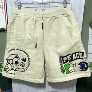 🦜Market Brand ‘Peace is Power’ Cream Sweat Shorts